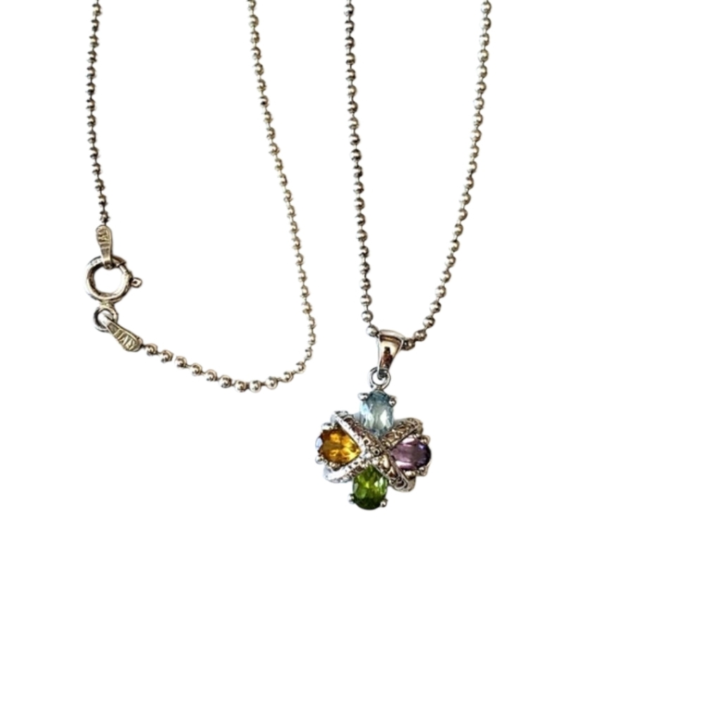 Stamped 925 Italy Elegant Silver With Multi-Color Pendant Necklace